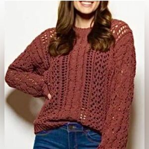 Elodie Womens Chunky Knit Sweater Pink Size Small